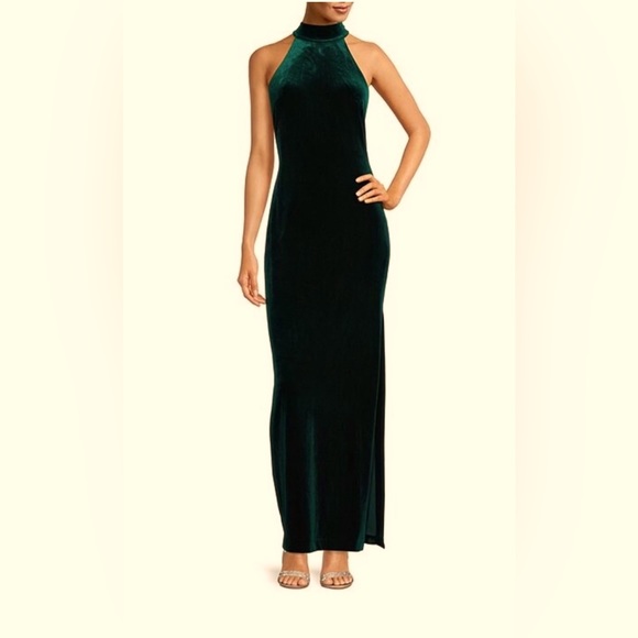 Perfect Green Velvet stretchy floor length dress with slit size 8 - Picture 1 of 10